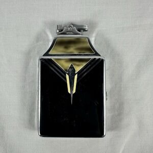 Vtg 1940s RONSON MASTERCASE LIGHTER CIGARETTE CASE COMBO BLACK Gold ENAMEL USA